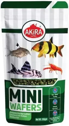 AKIRA MINI WAFERS 100gm. Fish 0.1 kg Dry,Protein 30%, Adult, New Born, Senior, Young Fish Food (for PLECO & Any Kind of Loach) AKIRA