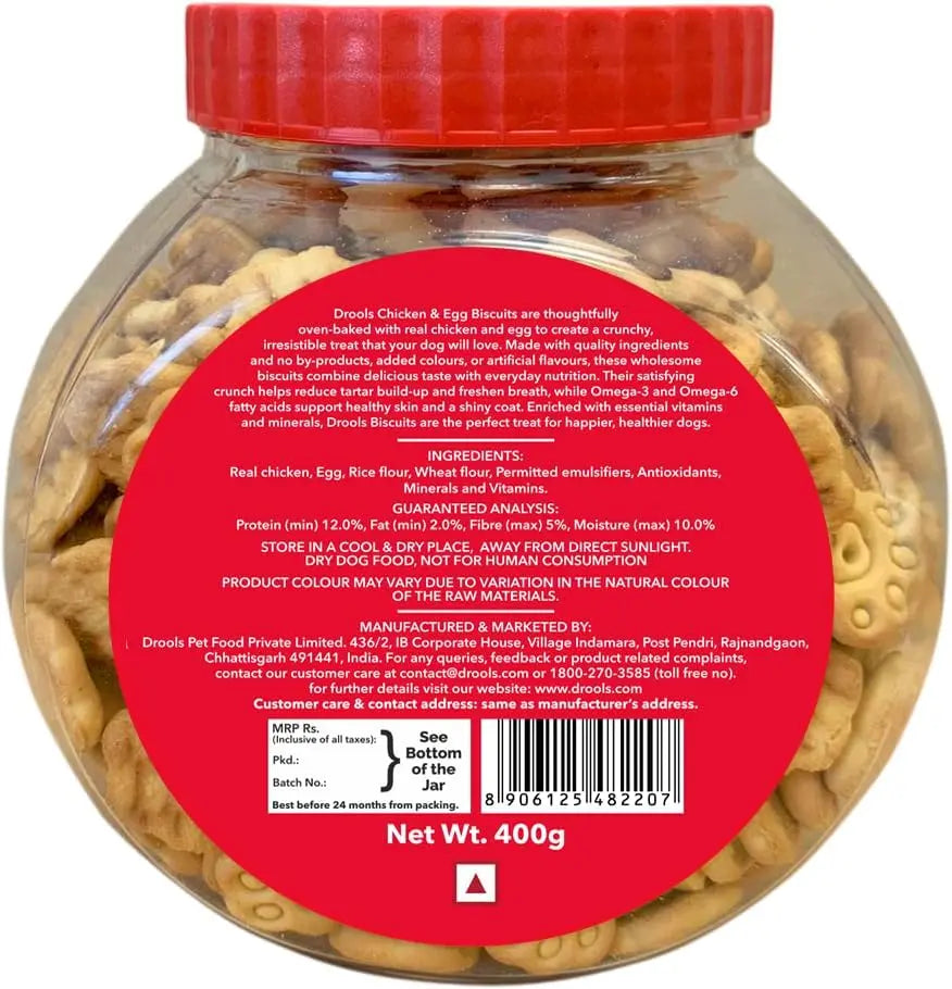 Drools All Life Stages Dog Treat Biscuits 400g Jar | Real Chicken Flavour | All Breed Formula | Promotes Lustrous Skin & Coat | Vitamins & Minerals | Reduces Tartar Build Up Drools