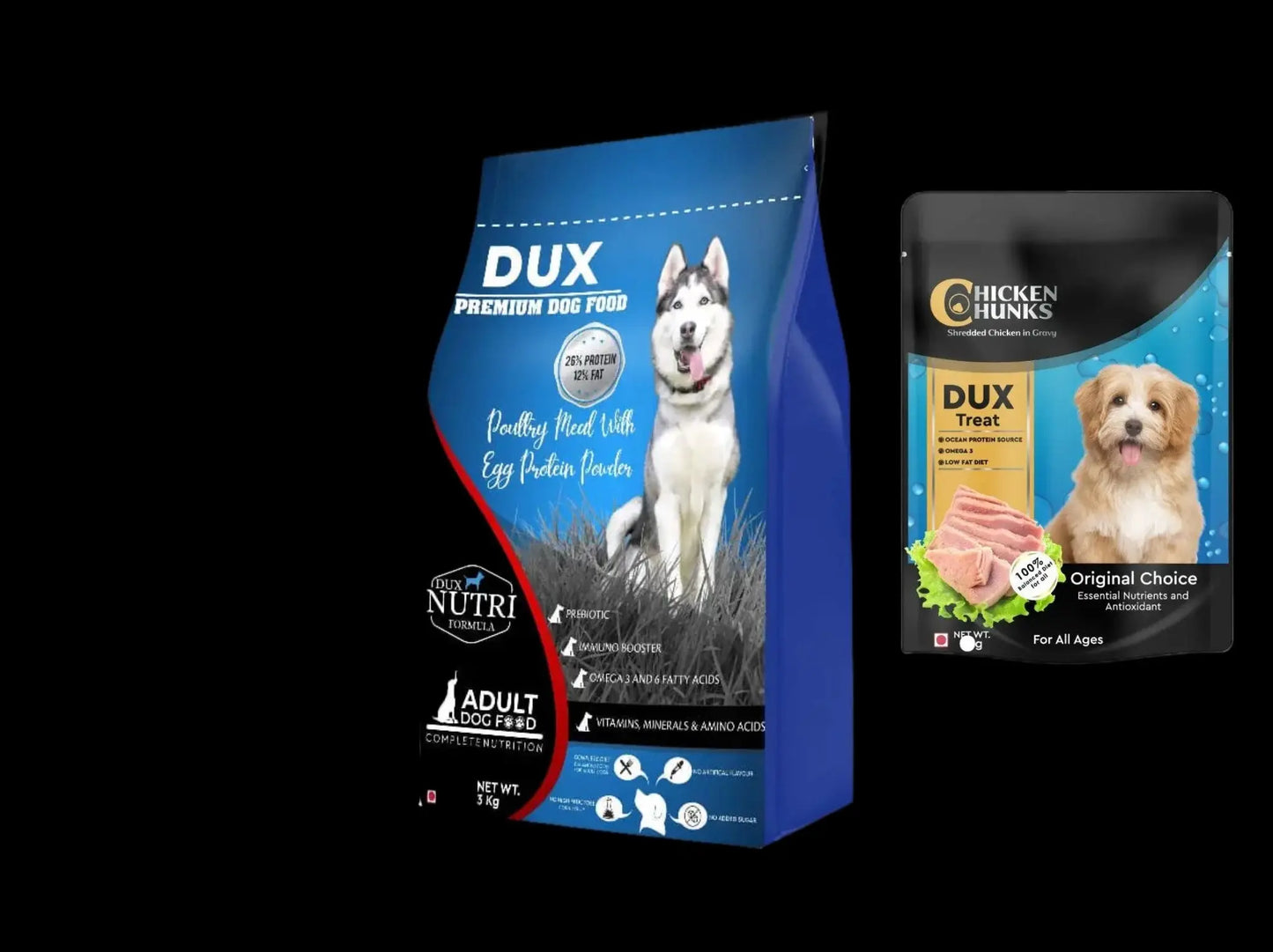 Dux chicken chunks 24-pack + Dux adult 10kg food Amanpetshop-