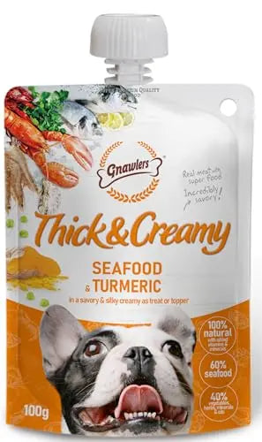 Gnawlers Thick & Creamy Dog Treat, 100g Natural Pet Food Topper I Lickable Dog Treats I 100% Natural (Pack of 16, Seafood) GNAWLERS