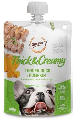 Gnawlers Thick & Creamy Dog Treat, 100g Natural Pet Food Topper I Lickable Dog Treats I 100% Natural (Pack of 8, DUCKPUMP) GNAWLERS