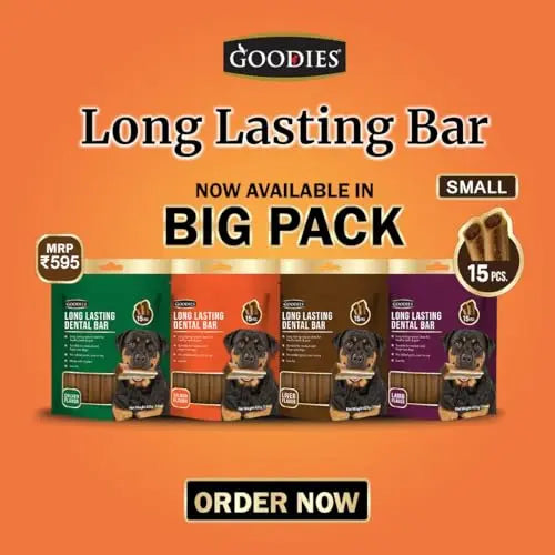 Goodies Dog Dental Treats, Long Lasting Tapioca Starch Bar, Grain, Corn & Soy Free, Promotes Healthy Gums & Teeth, Chicken Flavour - 15 in 1 Small, 425g (Pack of 1) by DogsNCats Goodies