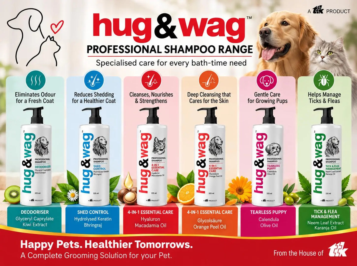 Hug & Wag Shed Control Dog Shampoo | Bhringraj-Powered Care for Reduced Hairfall | Strengthens Roots | Relieves Itchiness | with Wheat Germ Oil, Argan Oil & Aloe Vera | 225ml | Pack of 1 Hug n Wag