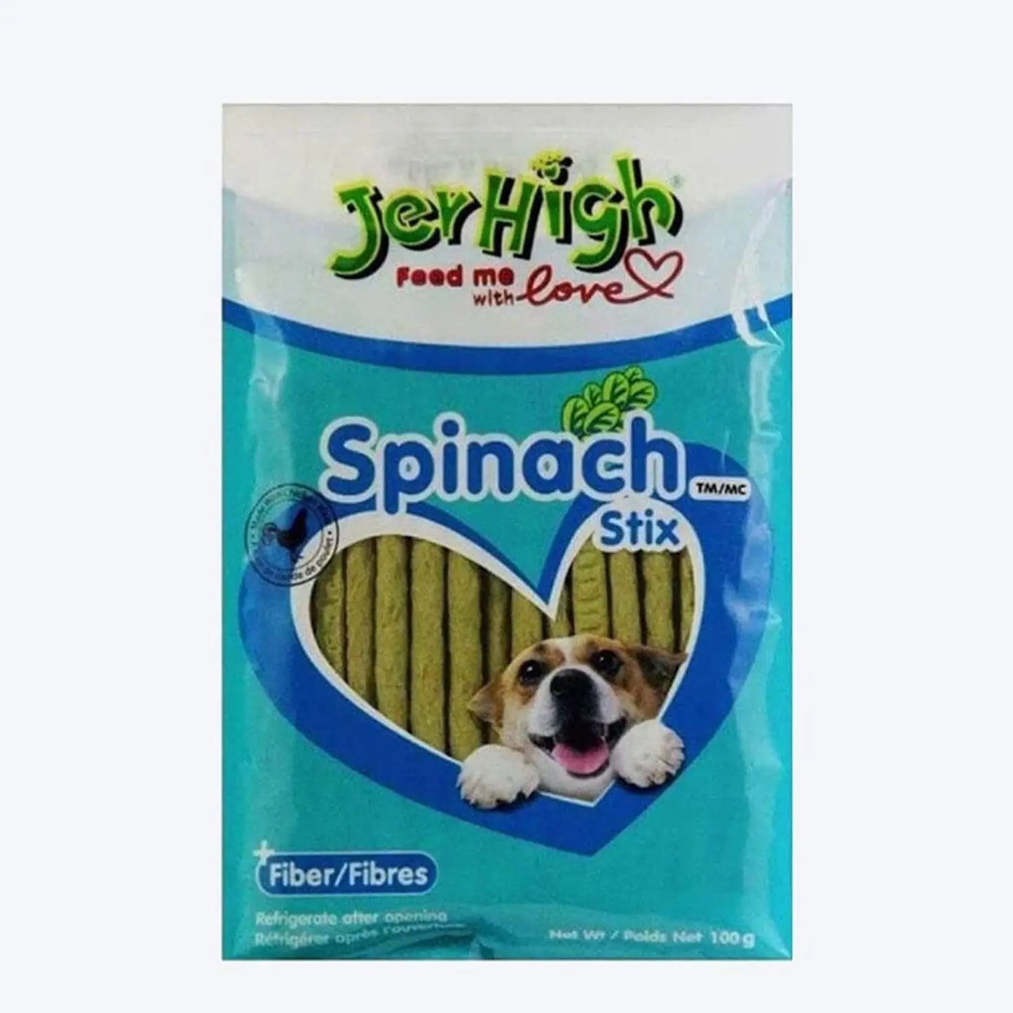 JerHigh Spinach Style Stix Stick Dog Treat for All Life Stages, 100 g JerHigh