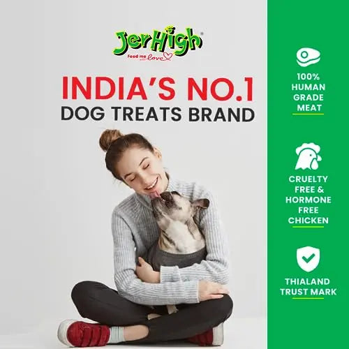 Jerhigh Dog Treats, Human Grade High Protein Chicken, Fully Digestible Healthy Snack & Training Treat, Best Travel Snack, Hotdog Chicken & Vegetables 150gm (5 x 150gm) Sold by DogsNCats JerHigh