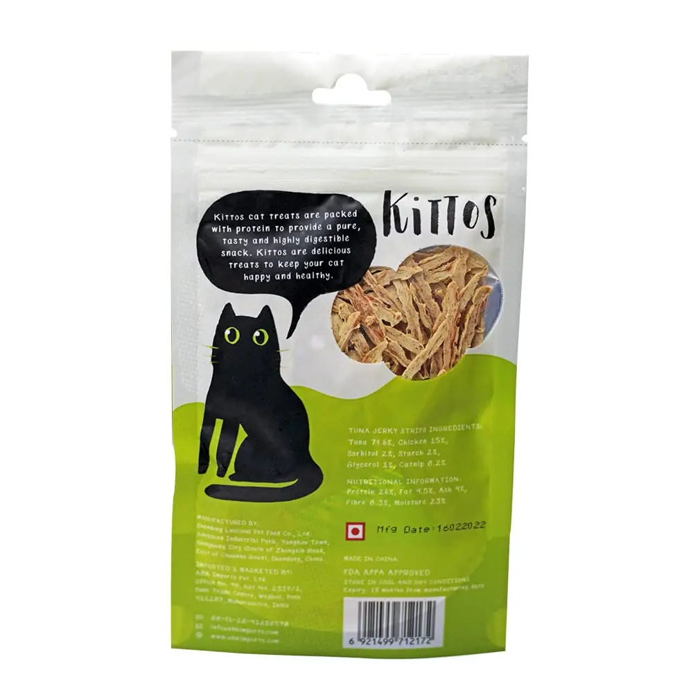 Kittos Tuna Jerky Strips Cat Treats, Best Treat to Train Your pet Easily, Suitable for All Breeds of Cats - (Pack of 2), 35 gm Kittos