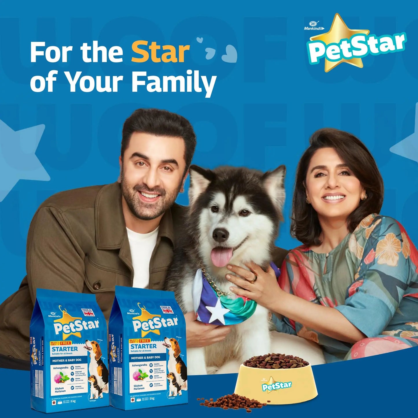 Mankind PetStar Starter Dry Dog Food (High Protein) for Mother & Puppy, 1kg (Pack of 2) | Improves Muscle & Strength, Supports Immunity, Protects Liver & Kidney PETSTAR