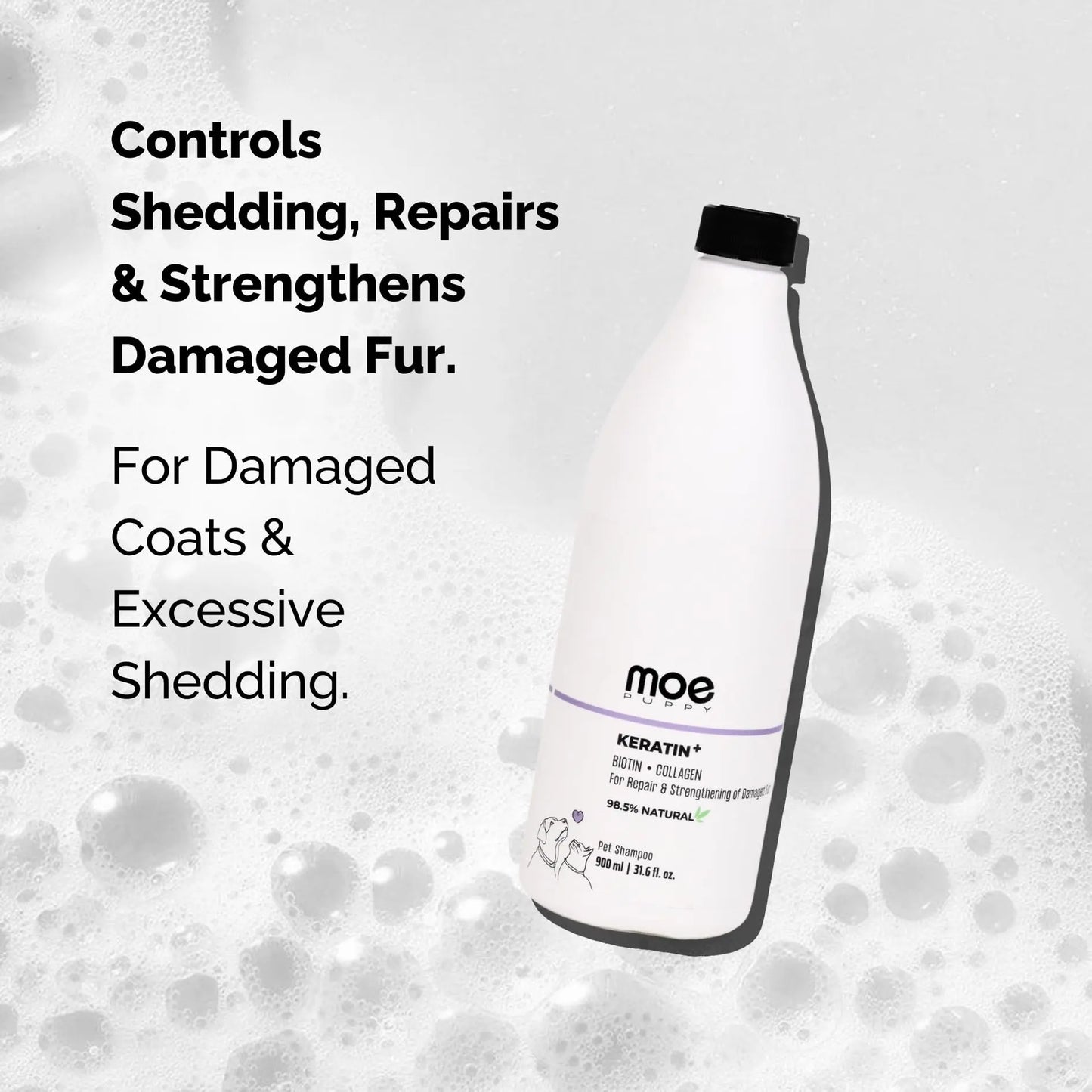 Moe Keratin Plus Pet Shampoo for Repair and Strengthening Damaged Fur| Natural Pet Shampoo Made with Plant Based Ingredients | Sulfate & Paraben Free, pH Balanced for Pets (900 ML) Moe Puppy