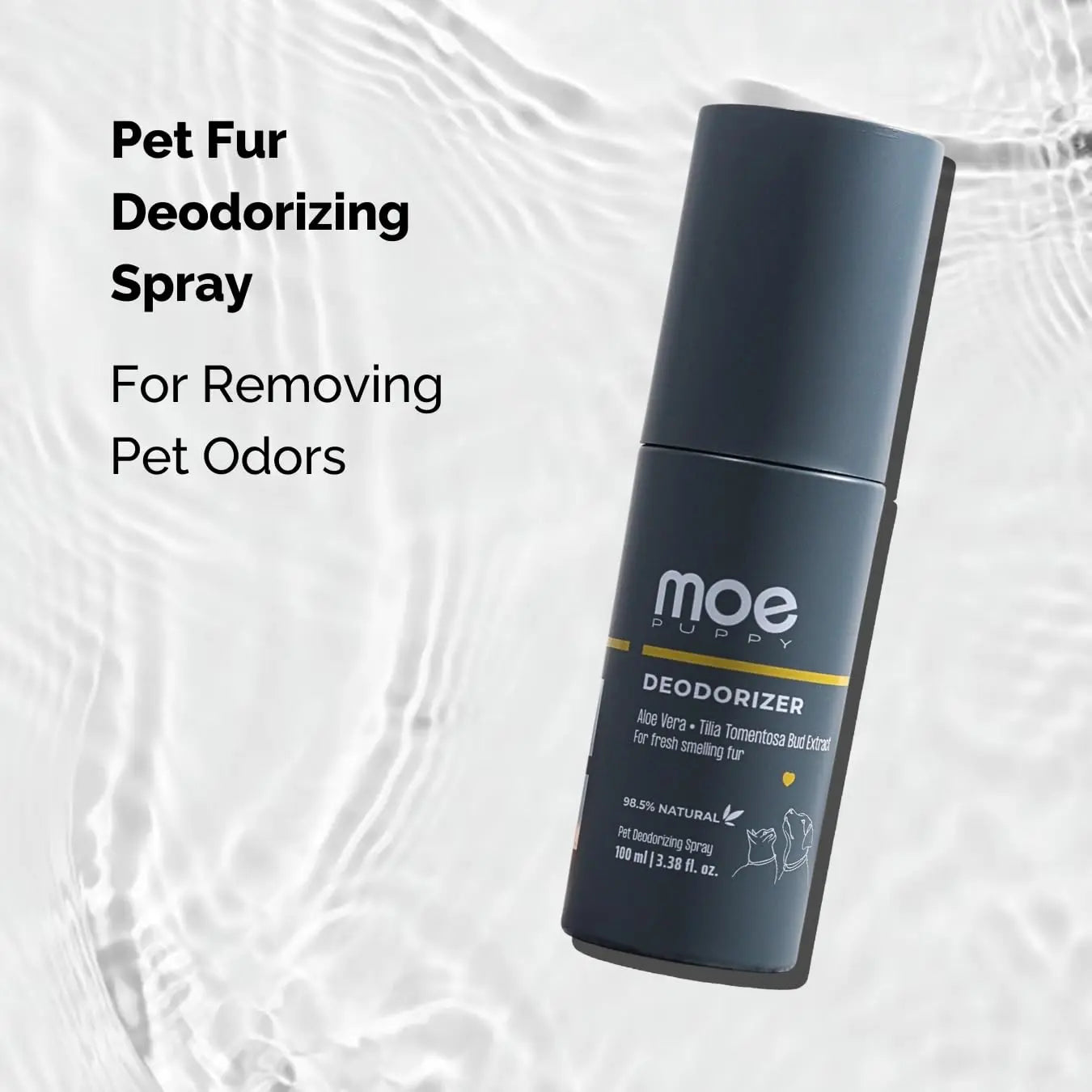Moe Puppy Pet Deodorizer Spray for Dogs & Cats | Natural Fresh Odor Control | Aloe Vera & Tilia Bud Extract | 98.5% Natural | pH Balanced | Paraben & Sulphate Free | Made in India | 100 ml Moe Puppy
