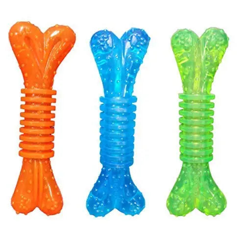 PSK PET MART Dog Rubber Chew Toy Combo (Flavored Bone + Scented Hole Ball + Spike Led Ball + Trio Chew+Paw Print Rubber Bone+Rubber Grip Bone) - Color May Vary (Pack 6) PSK PET MART