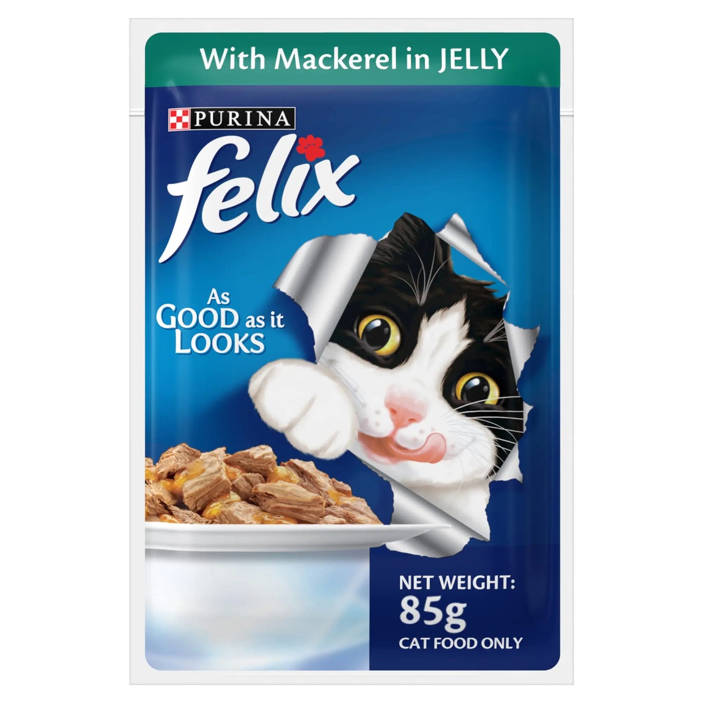 Purina Felix® As Good As It Looks Wet Food for Adult Cats|Complete and Balanced Cat Food |Mackerel Flavour|Pack of 12 Pouches (12 x 85 g) PURINA