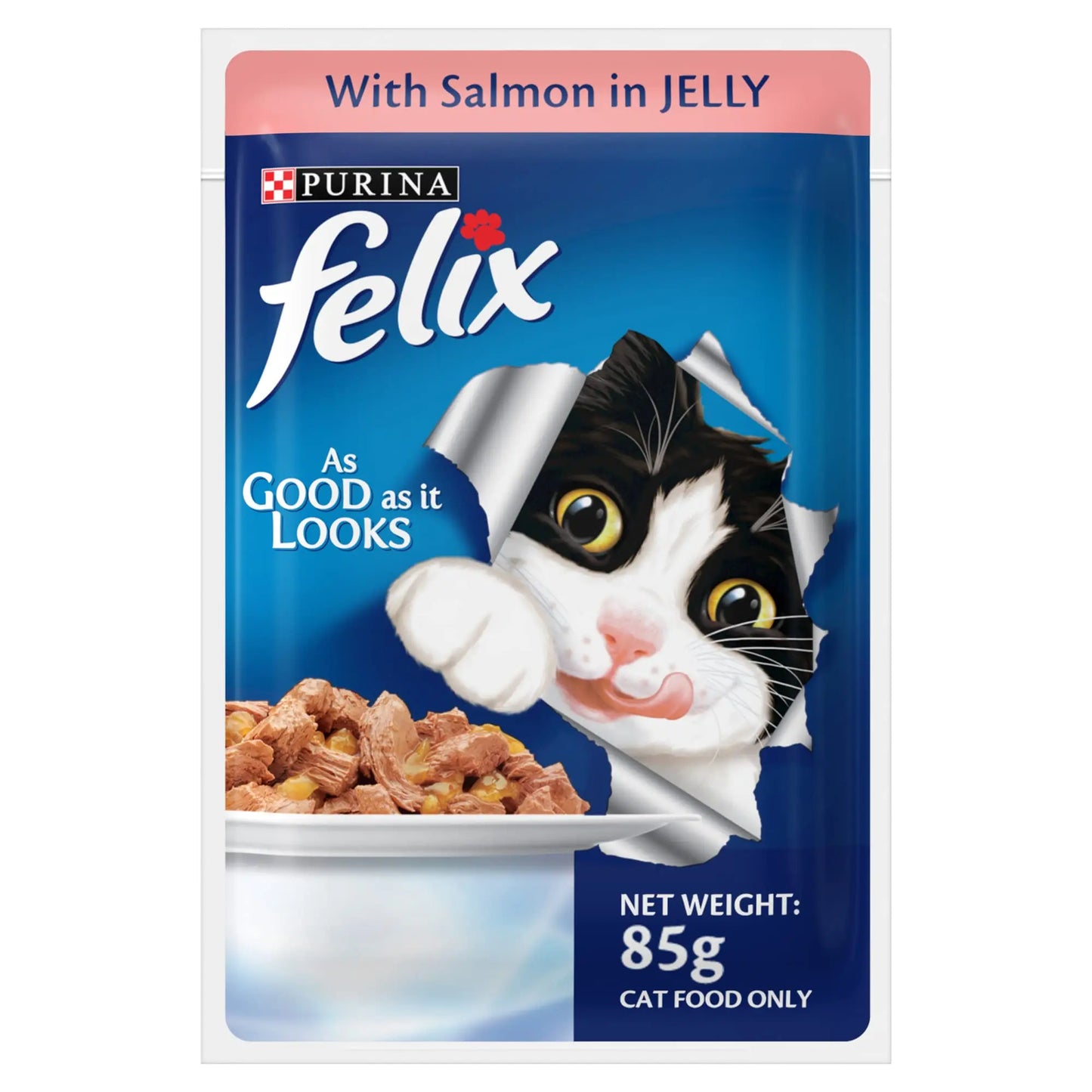 Purina Felix® As Good As It Looks Wet Food for Adult Cats|Complete and Balanced Cat Food |Salmon Flavour|Pack of 12 Pouches (12 x 85 g) PURINA