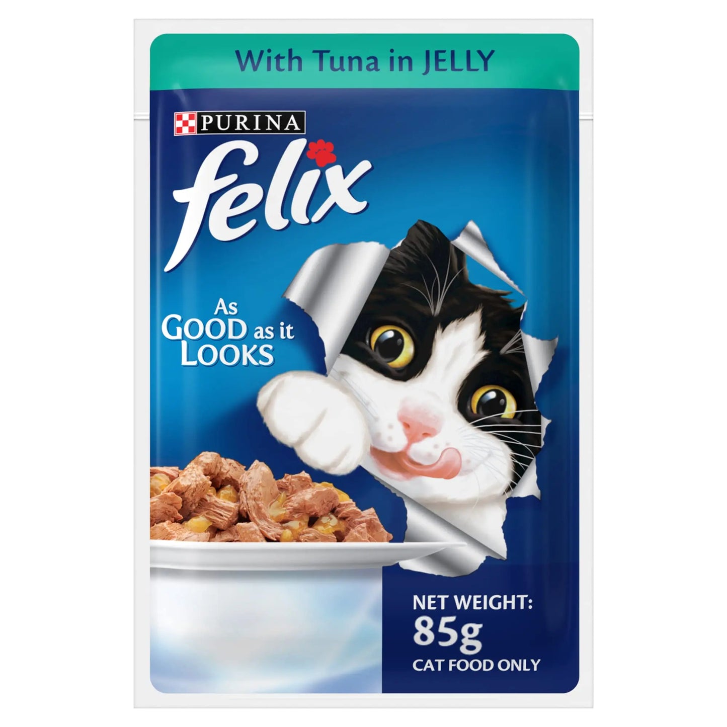 Purina Felix® As Good As It Looks Wet Food for Adult Cats|Complete and Balanced Cat Food |Tuna Flavour|Pack of 12 Pouches (12 x 85 g),Pack of 1 PURINA