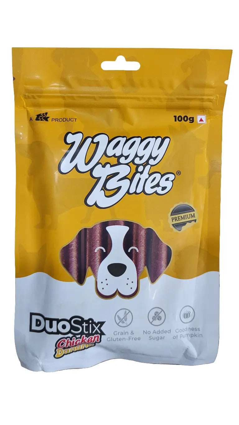 Waggy bites chicken banana duo stix 100g Amanpetshop-