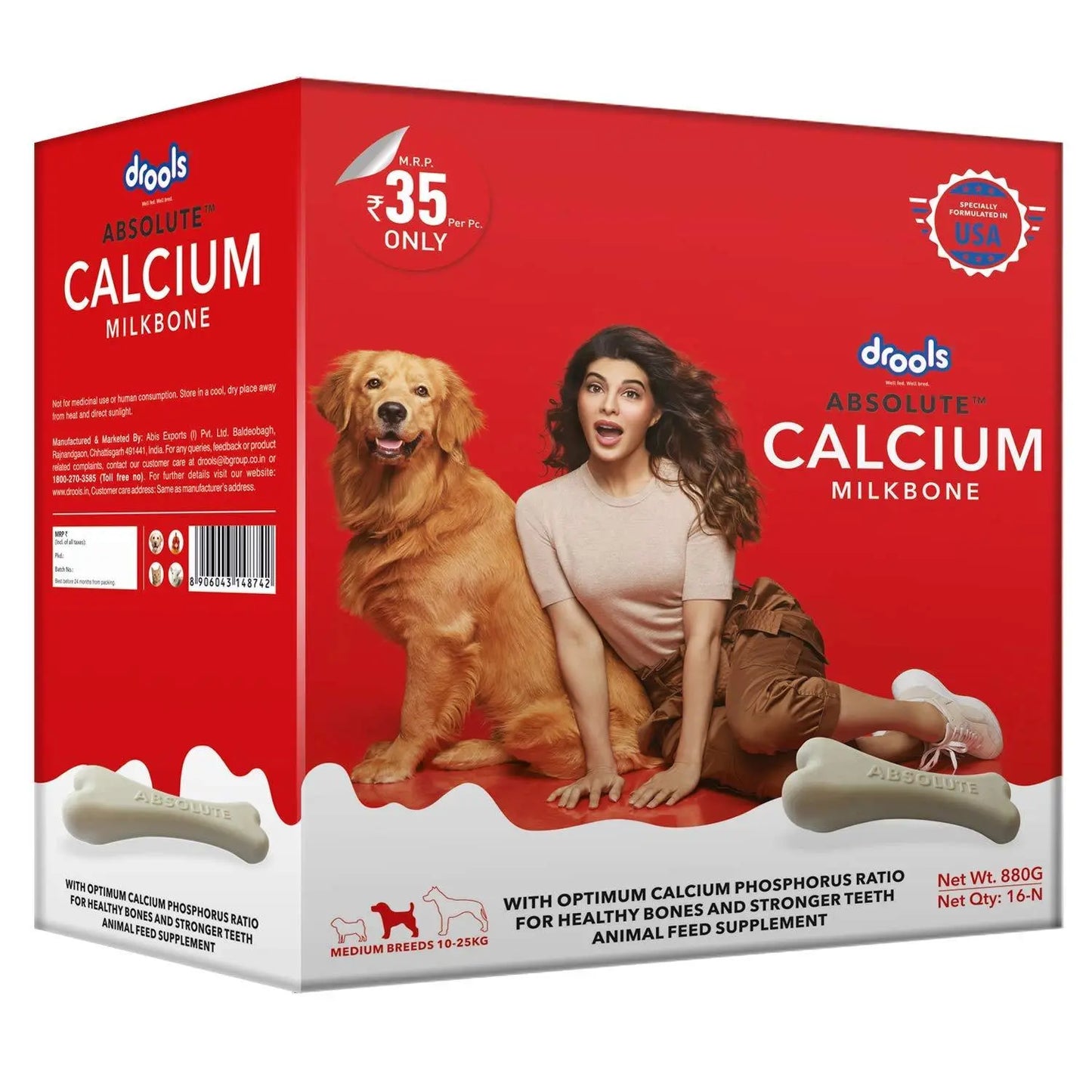 Drools Absolute Calcium Milk Bone, Dog Supplement for Medium Breed Dogs, 16 Pieces, 880 g Amanpetshop
