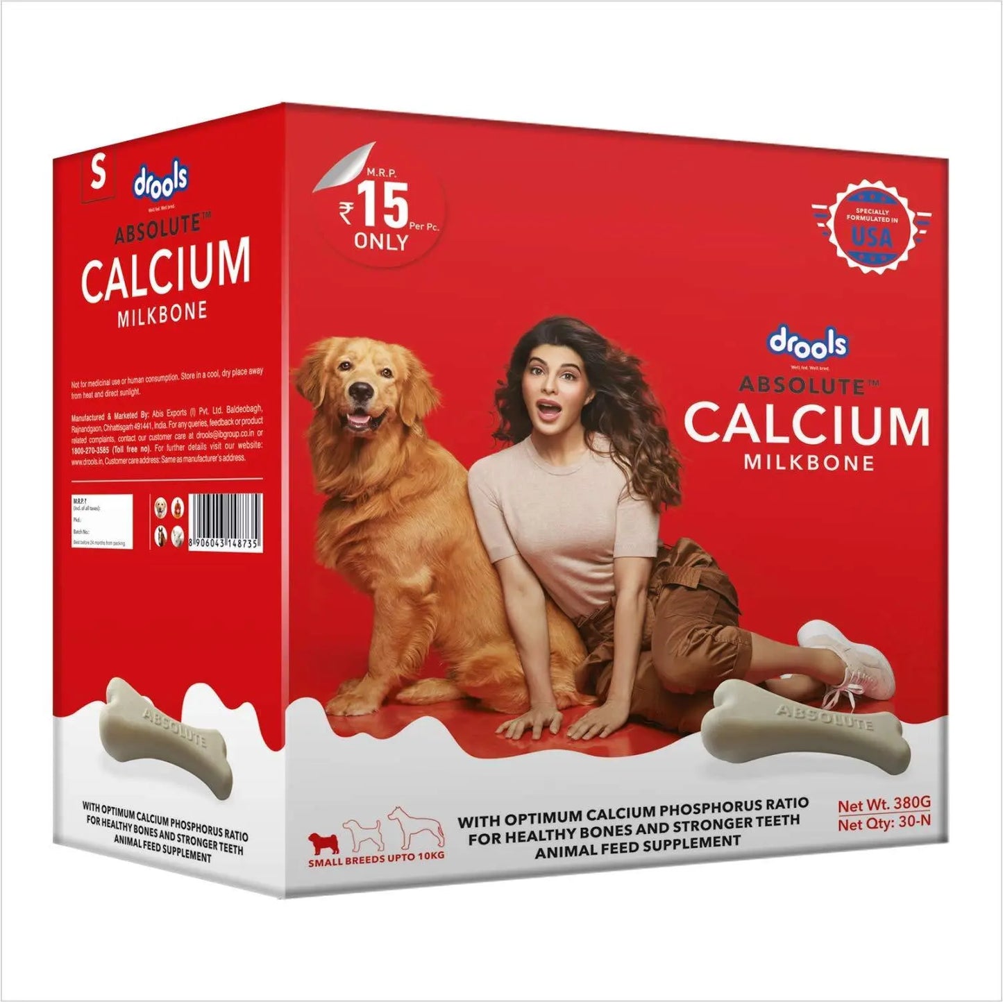 Drools Absolute Calcium Milk Bone, Dog Supplement for Small Breed Dogs, 30 Pieces, 380 g Amanpetshop