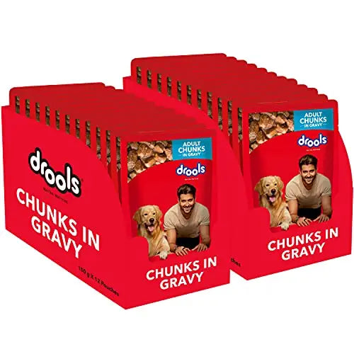 Drools Adult Wet Dog Food, Real Chicken and Chicken Liver Chunks in Gravy, 24 Pouches (24 x 150g) Drools