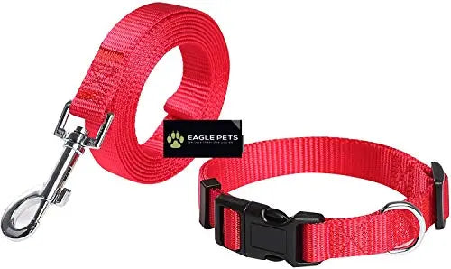 Eagle Pets Dog Collar and Leash Set, Adjustable Nylon Collar with Leash for Small Medium and Large Dogs, Quick Release and Breathable Collar for Puppies. (red, Medium) Eagle Pets