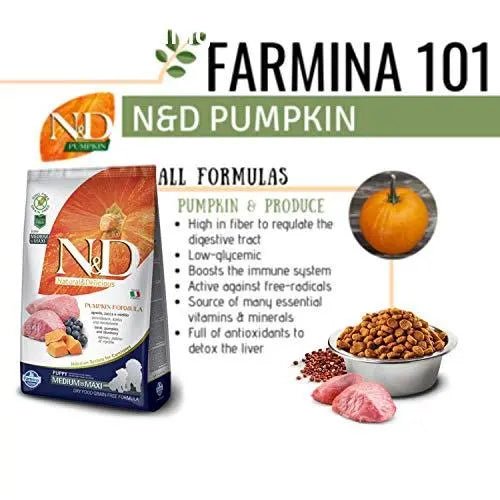 Farmina N&D Grain Free Pumpkin Lamb and Blueberry Dog Food (Puppy Mini Breed,
