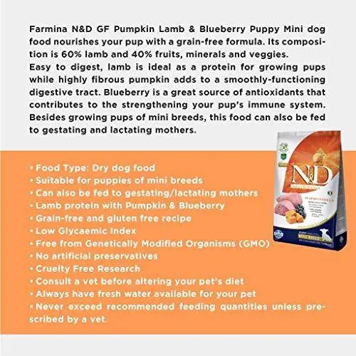 Farmina N&D Grain Free Puppy Mini Dry Dog Food Lamb & Blueberry ( 800g) Amanpetshop