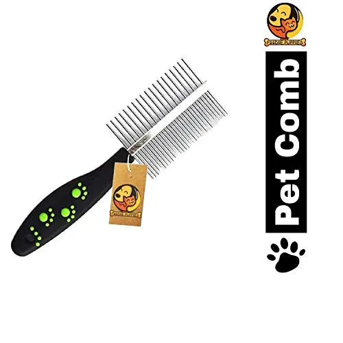 Foodie Puppies Paw Print Handle Double Side Steel Needles Dog Comb Pet Rake Comb Hairbrush Grooming for Dogs Cat Cleaning Supplies - Color May Vary Foodie Puppies