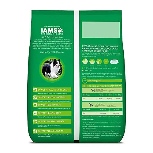 IAMS Proactive Health Adult Small & Medium Breed Dogs (1+ Years) Dry Dog Food, Chicken, 3 kg Pack IAMS