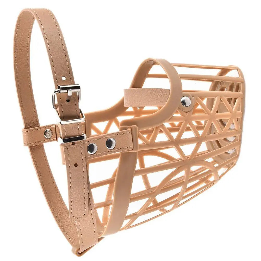 Jacky Treats Adjustable Strap Muzzle Cum Mouth Cover and Basket Cage and Pet Safety Collar for Dog, Puppy, Cat (Beige, Large) 7 no. Amanpetshop