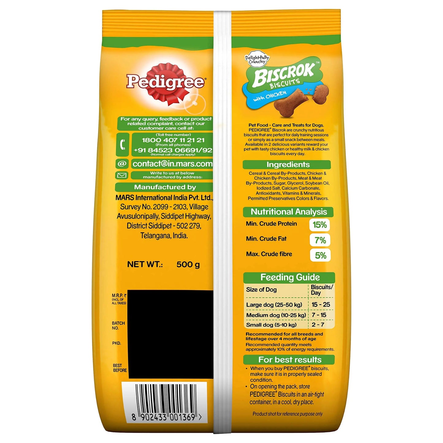 Pedigree Biscrok Biscuits Dog Treats (Above 4 Months), Chicken Flavor, 500g (pack of 2) Amanpetshop