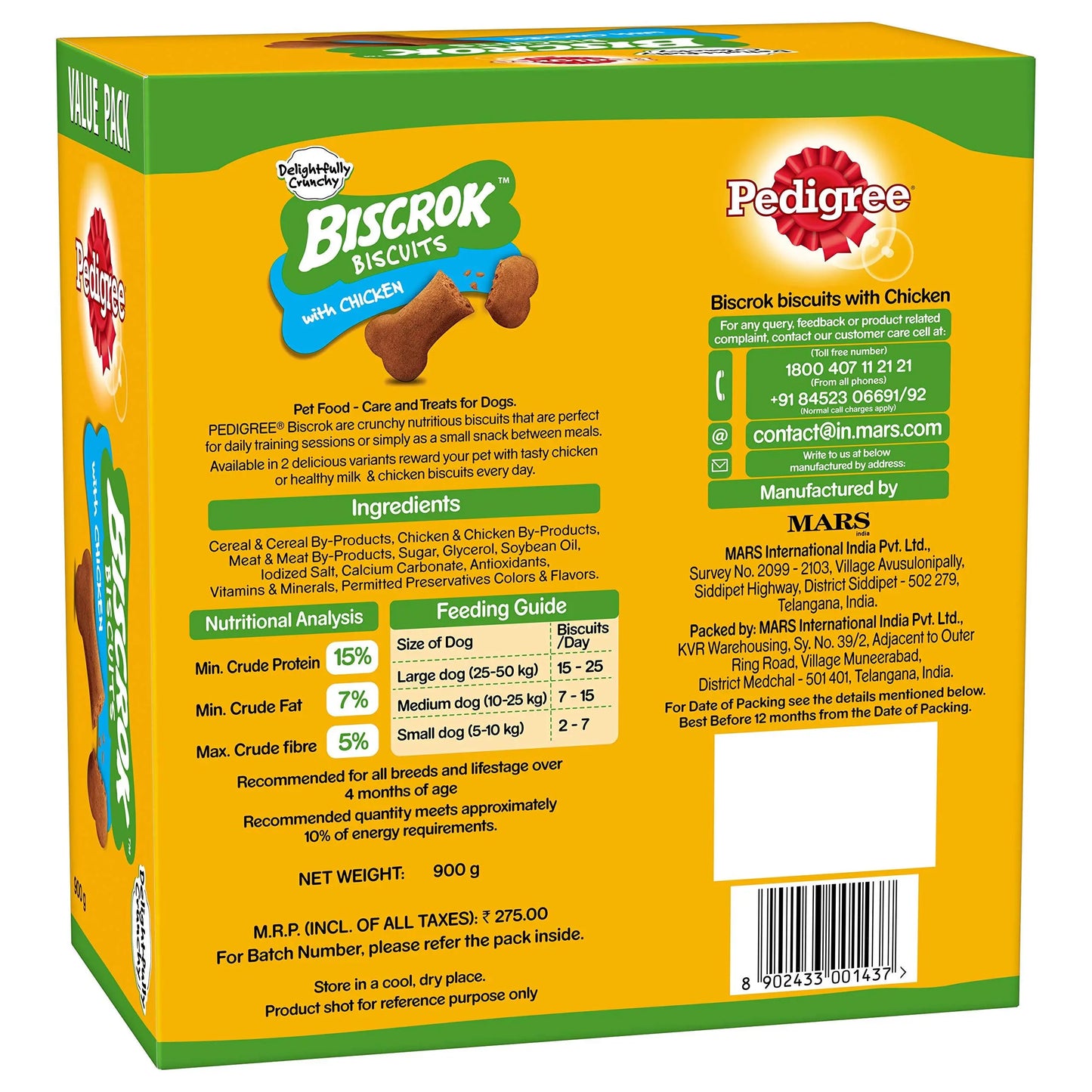 Pedigree Biscrok Biscuits Dog Treats (Above 4 Months), Chicken Flavor, 900g Amanpetshop