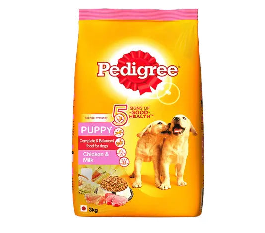 Pedigree Dry Dog Food, Chicken & Milk for Puppy 3 kg (pack of 2) Amanpetshop-