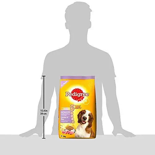 Pedigree Dry Dog Food, Chicken & Rice for Senior Dogs (7 Years+) 3 kg Pack Amanpetshop-