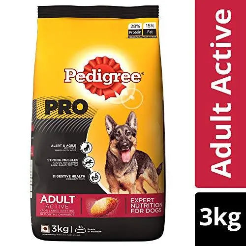 Pedigree PRO Expert Nutrition, Dry Dog Food for Active Adult Dogs (18 Months Onwards) - 3 kg Pack Amanpetshop-
