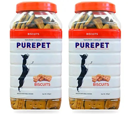 Purepet Treat Combo Offer - Chicken Flavor Biscuit Jar (2 x 455g) + Munchy Sticks, Chicken Flavor (2 x 400g) - Pack of 4 Amanpetshop