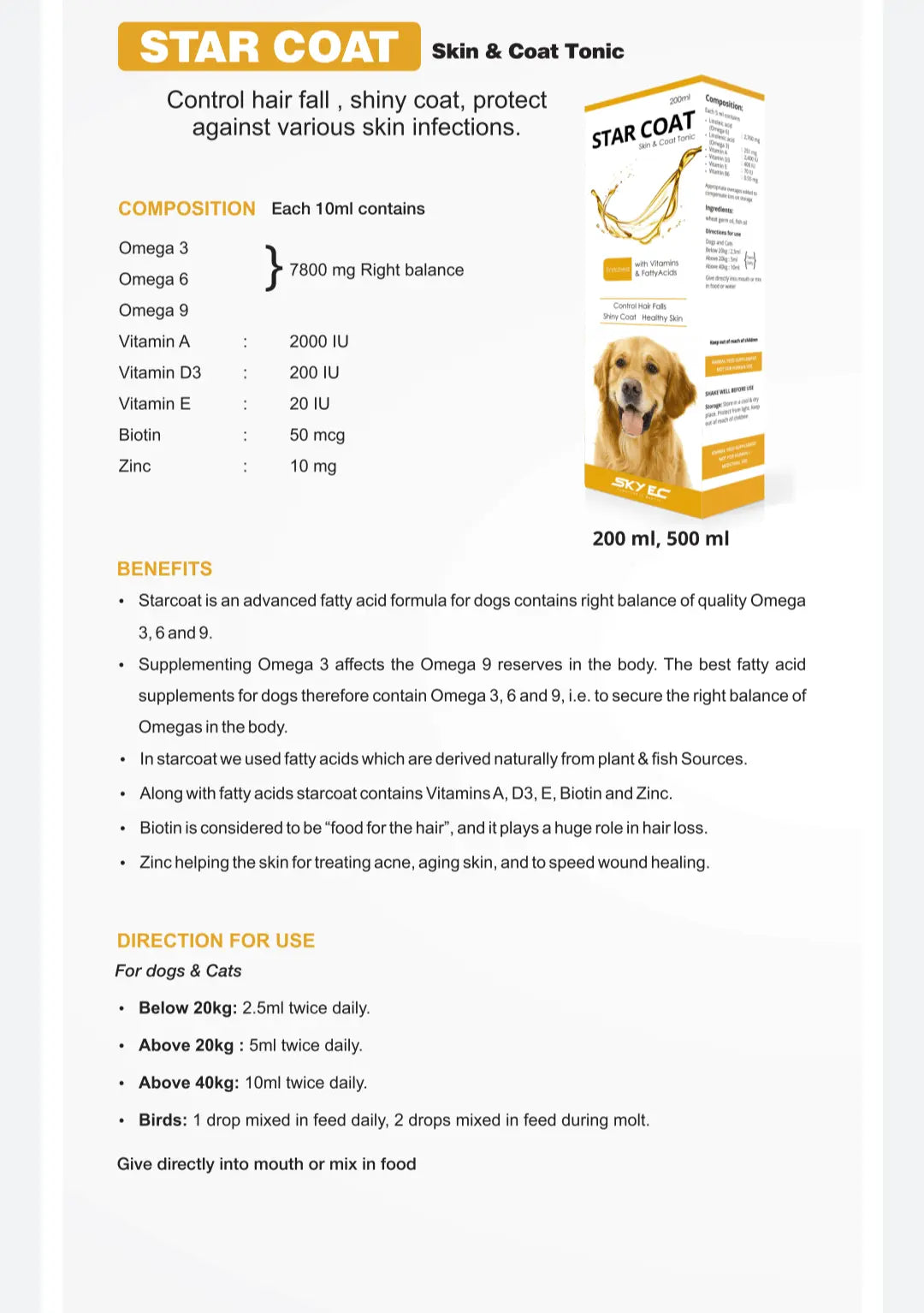 Skyec StarCoat Skin Tonic To reduce hairfall (200 ml) Amanpetshop