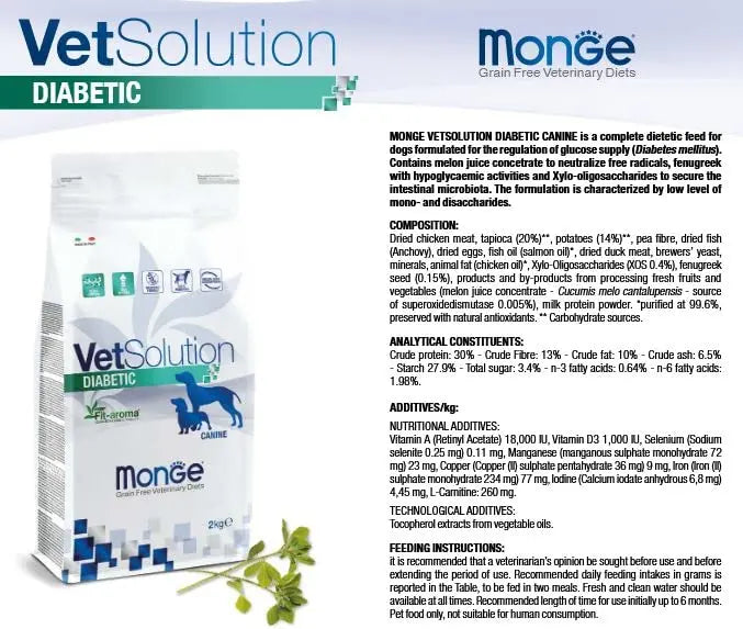 Vet Solution Canine-Diabetic 2kg (Dietetic Food for Dogs Diabetes Mellitus) all4pets