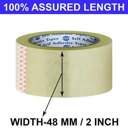 VCR Self Adhesive Transparent Cello Tape - 65 Meters in Length - 48mm / 2" Width - 6 Rolls Per Pack - BOPP Industrial Packaging Tape for E-Commerce Box Packing, Office and Home use VCR