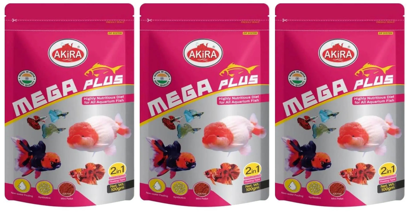 AKIRA MEGA Plus (RED) 100gm. 0.8mm. Pouch Pack of 3 for All Kind of Fish,Protein : 28.0% AKIRA