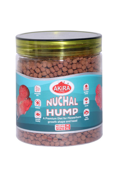 AKIRA NUCHAL Hump - 500ML,Protein : 50% (A Premium Diet for FLOWERHORN Growth Shape and Head), All Life Stages, Pellet, fish AKIRA