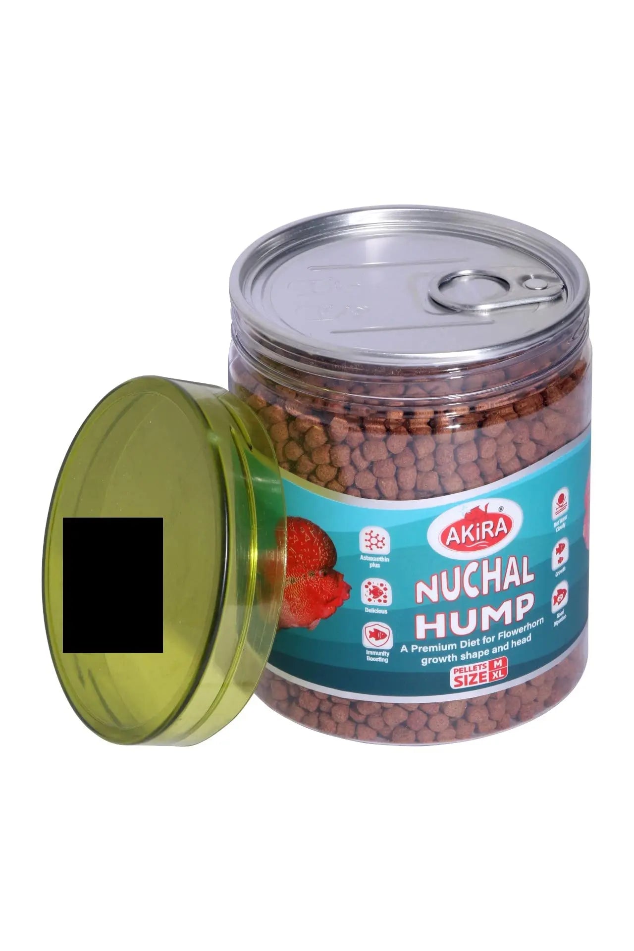 AKIRA NUCHAL Hump - 500ML,Protein : 50% (A Premium Diet for FLOWERHORN Growth Shape and Head), All Life Stages, Pellet, fish AKIRA