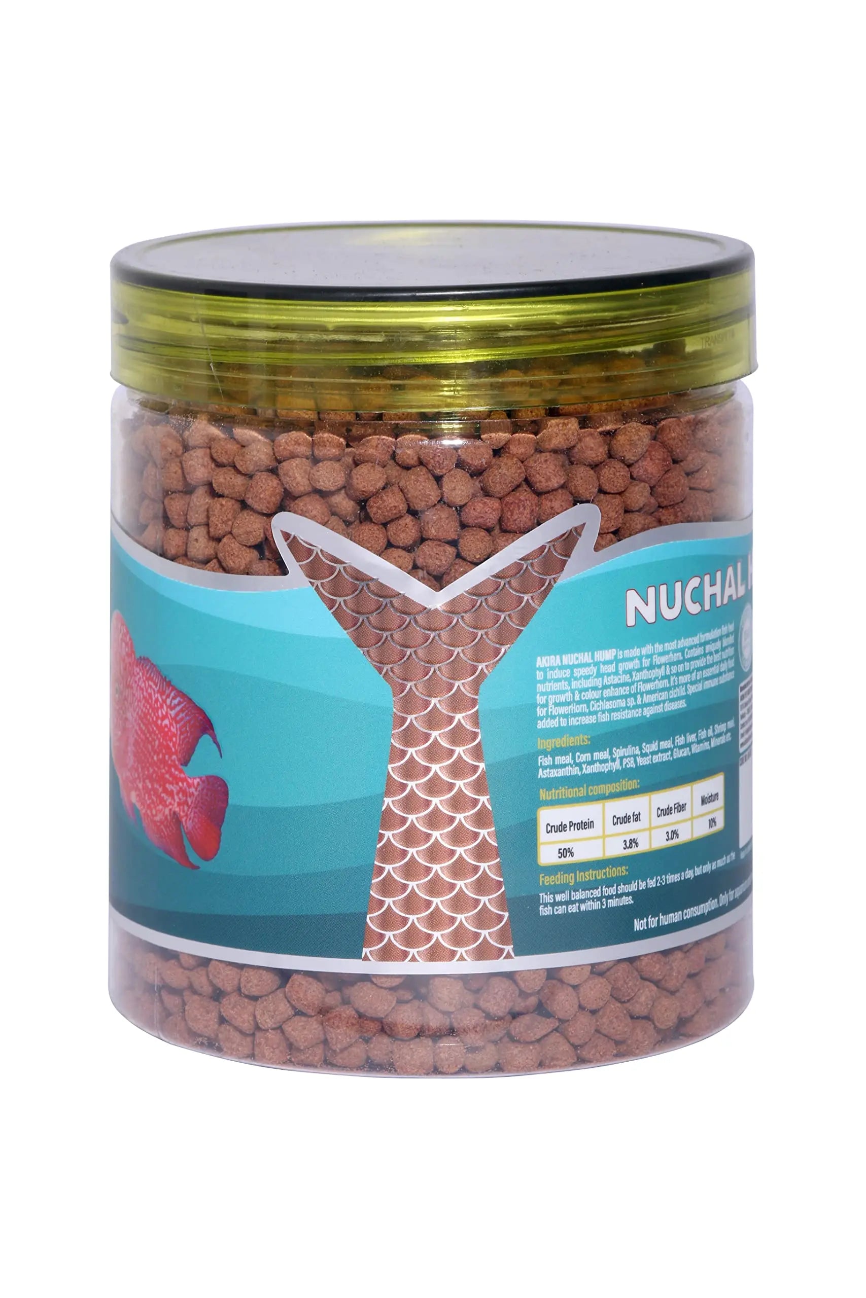 AKIRA NUCHAL Hump - 500ML,Protein : 50% (A Premium Diet for FLOWERHORN Growth Shape and Head), All Life Stages, Pellet, fish AKIRA