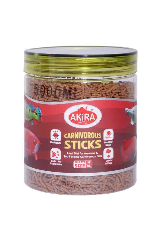 Akira Carnivorous Sticks - 500ML,Protein: 45% (Ideal Diet for AROWANA & TOP Feeding Carnivorous Fish) AKIRA