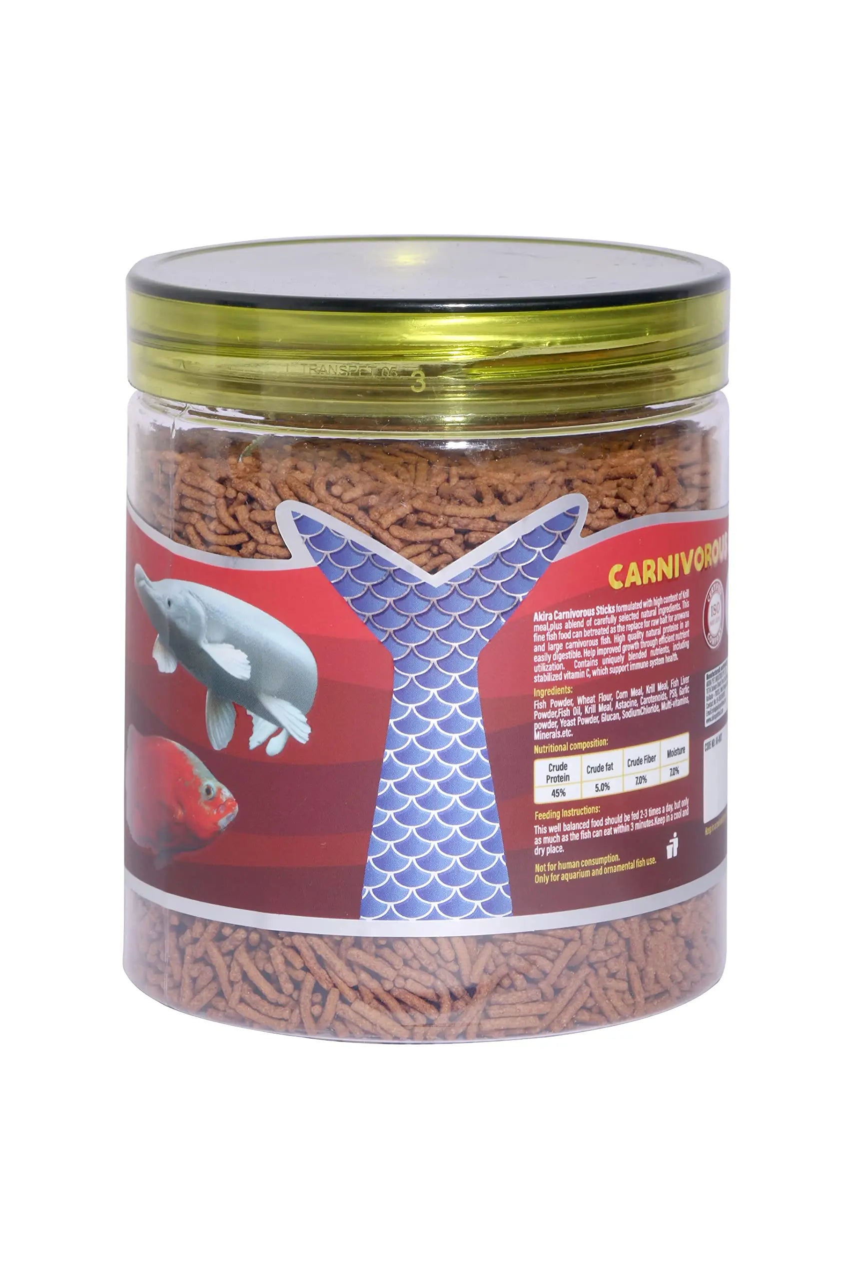 Akira Carnivorous Sticks - 500ML,Protein: 45% (Ideal Diet for AROWANA & TOP Feeding Carnivorous Fish) AKIRA