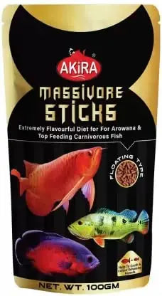 Akira MASSIVORE Sticks 100gm. Pouch Fish 0.1 kg Dry,Protein 40%, Adult, New Born, Senior, Young Fish Food (for AROWANA Fish) AKIRA