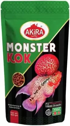 Akira MONOSTER KOK 100gm. Pouch Fish 0.1 kg Dry,Protein 50%, Adult, New Born, Senior, Young Fish Food (for Flower Horn Fish) AKIRA