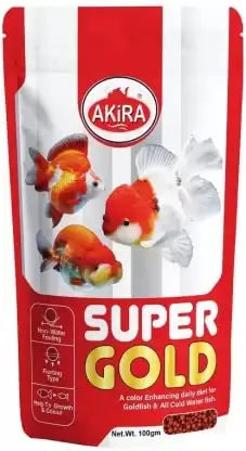 Akira Super Gold 100gm. Pouch Fish 0.1 kg Dry,Protein 35%, Adult, New Born, Senior, Young Fish Food (for Gold Fish) AKIRA
