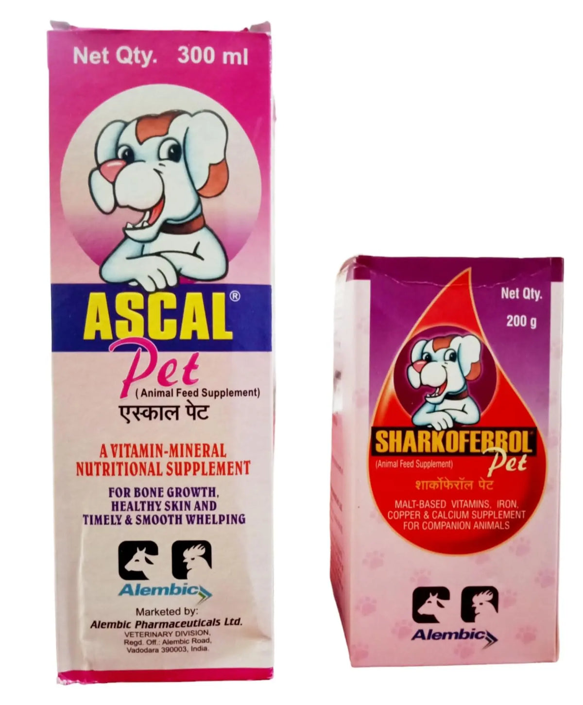 Alembic ASCAL Vitamin Mineral (300 ml) & SHARKOFERROL PET Malt Based Vitamins Iron & Calcium for Cat,Dogs & Puppies (200 g) Pet Health Supplements Generic