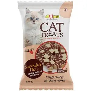 All4pets Cat Treats Sandwich Dice Chicken Cod Fish Flavour-50gm All4pets