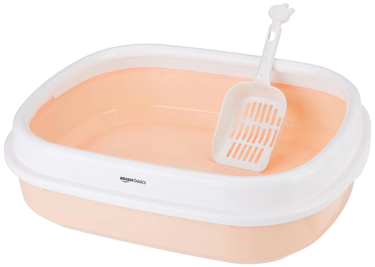 Amazon Basics Cat Litter Box Tray with Free Scooper | Semi Closed Design and Durable Quality | Suitable for All Adult Cats & Kittens, Pink amazon basics