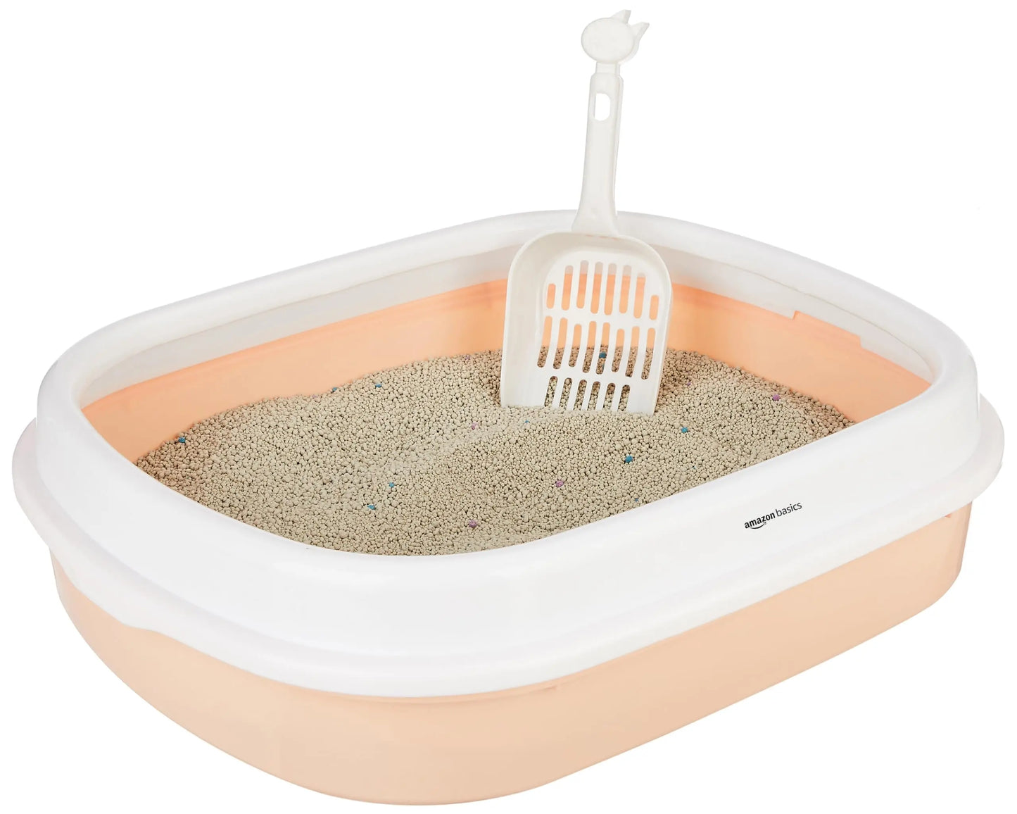 Amazon Basics Cat Litter Box Tray with Free Scooper | Semi Closed Design and Durable Quality | Suitable for All Adult Cats & Kittens, Pink amazon basics
