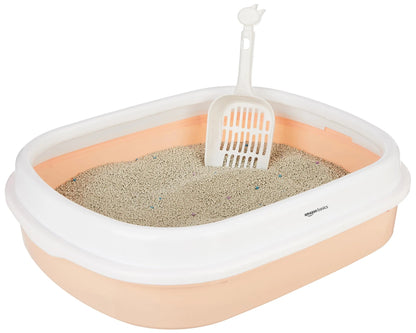 Amazon Basics Cat Litter Box Tray with Free Scooper | Semi Closed Design and Durable Quality | Suitable for All Adult Cats & Kittens, Pink amazon basics
